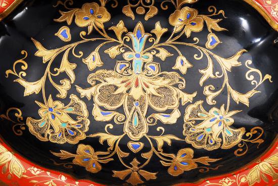 ０９５　オールドノリタケ　金彩ジュエル手彩色花文図ボウル