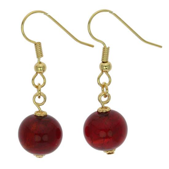 ５５４　ベネチアングラス　ムラノボールピアス－ルビーレッド