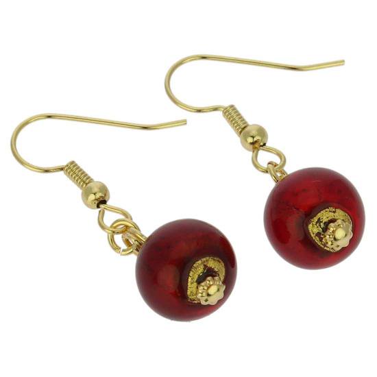 ５５４　ベネチアングラス　ムラノボールピアス－ルビーレッド