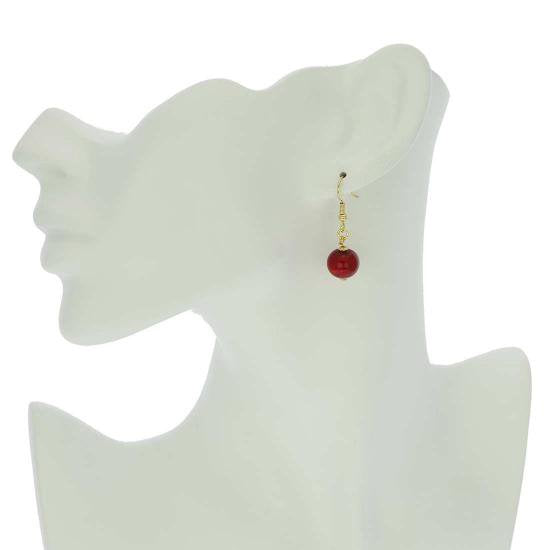 ５５４　ベネチアングラス　ムラノボールピアス－ルビーレッド