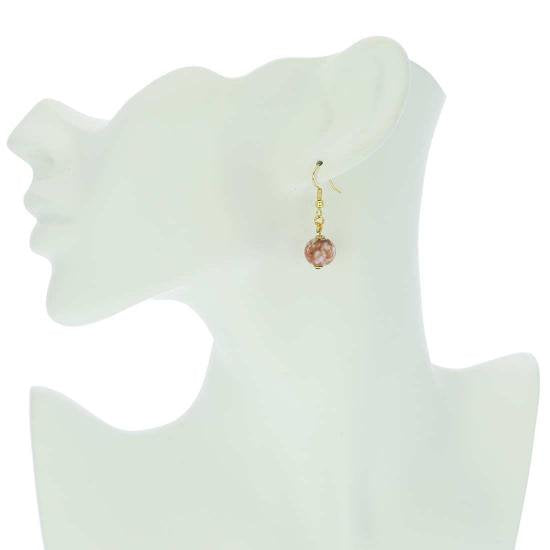 ５５７　ベネチアングラス　スターライトボールピアス－ローズクリーム