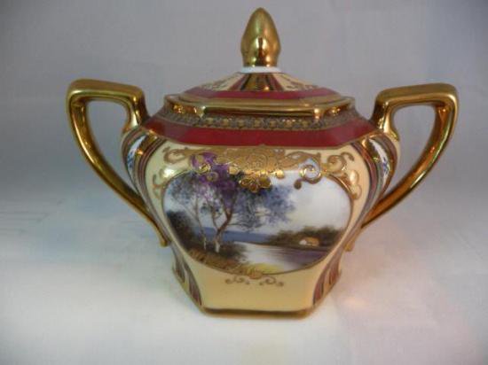 １１４　オールドノリタケ　水辺風景のティーセット　15点