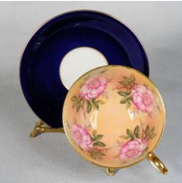 １６３　ヴィンテージ　エインズレイ　薔薇のティーカップ＆ソーサー　コバルトブルー