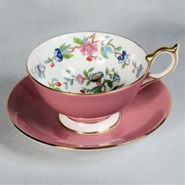 １６４　エインズレイ　アテネ形ペンブロックパターン　ティーカップ＆ソーサー　ピンク