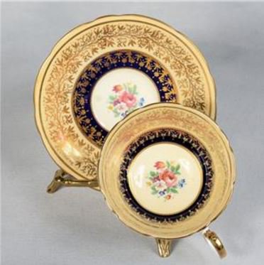 １６６　エインズレイ　ティーカップ＆ソーサー　黄色＆コバルトブルー