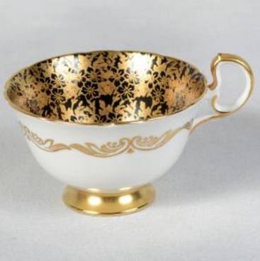 １７３　エインズレイ　インド模様のティーカップ＆ソーサー　黒＆ゴールド