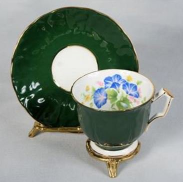 １７６　エインズレイ　朝顔のティーカップ＆ソーサー　深緑色