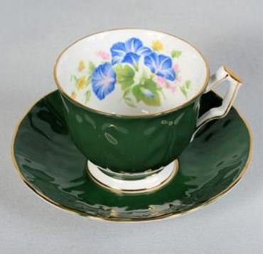 １７６　エインズレイ　朝顔のティーカップ＆ソーサー　深緑色