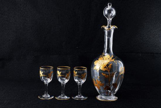 ０６０　オールドバカラ baccarat ジャポニズム ダリアの花 金盛 デカンタ＆グラス3客セット