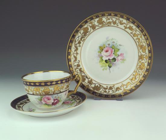 １１９　オールドノリタケ　アール・デコ調　磁器　－手塗りの花3セットー