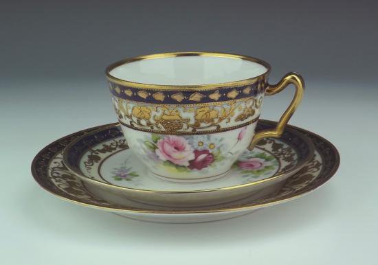 １１９　オールドノリタケ　アール・デコ調　磁器　－手塗りの花3セットー