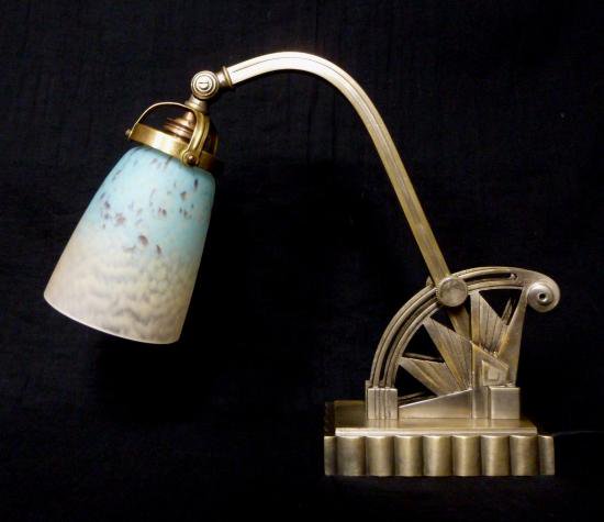 ２１８　アンティーク照明　ボレッティ＆シュナイダー兄弟　アールデコ調ランプ　ブロンズランプ