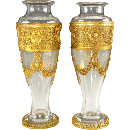 ０９１　バカラガラス　フランスエンパイア調　銅メッキ　オルマール　花瓶
