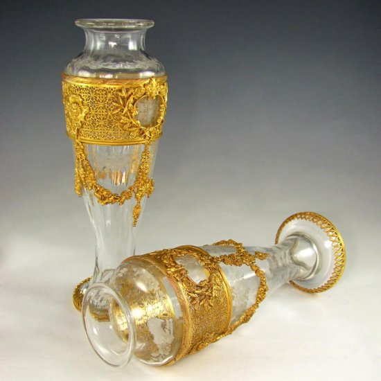 ０９１　バカラガラス　フランスエンパイア調　銅メッキ　オルマール　花瓶