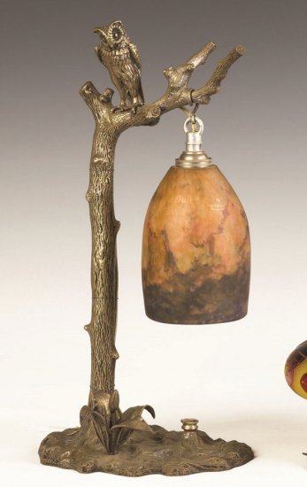 ０５６　ミューラー兄弟　ガラスシェードとフクロウのランプ