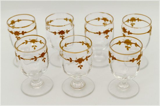 １１２　バカラ　1900年代　 ゴールドクリスタルのリキュール/食前酒のもてなしセット　バラとリボン模様