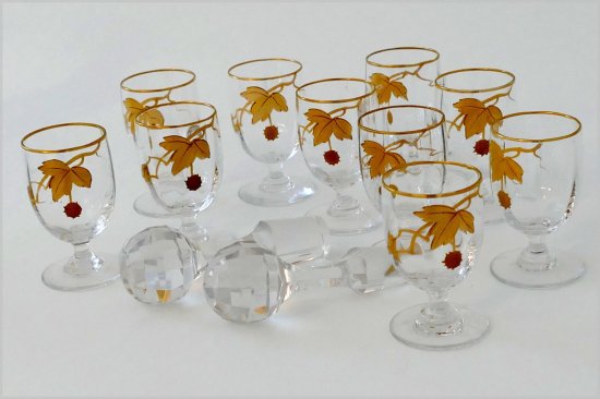 １１５　1900年代　貴重なゴールドクリスタルのリキュール/食前酒のもてなしセット　楓模様