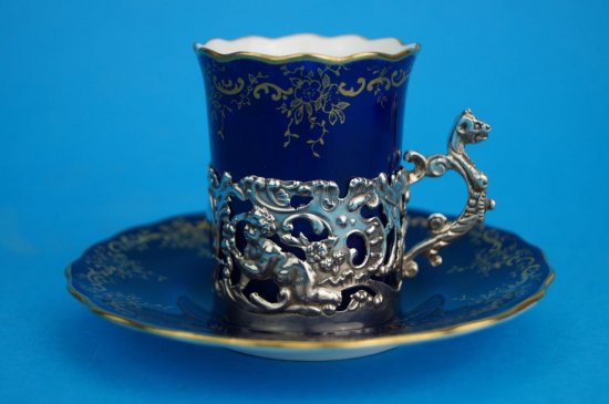 ０１８　コールポート　純銀製のホルダー付きカップ＆ソーサー