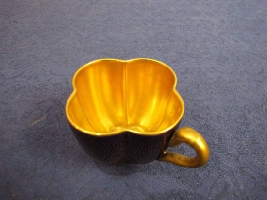 ０１９　コールポート　四つ葉のデミタスカップ＆ソーサー　コバルト＆ゴールド