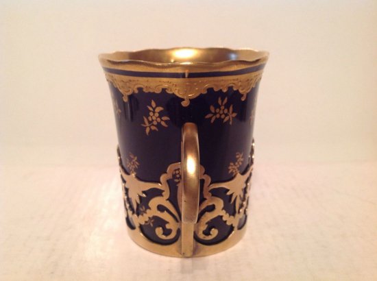 ０２０　コールポート　純銀ホルダー付きコバルトブルーとゴールドのカップ＆ソーサー