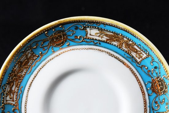 １６２　オールドノリタケ 金盛上蒼地花図紋 カップ＆ソーサー