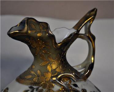 １６６　オールドノリタケ　モリムラ　金彩花柄水差し　グリーンのマーク付き