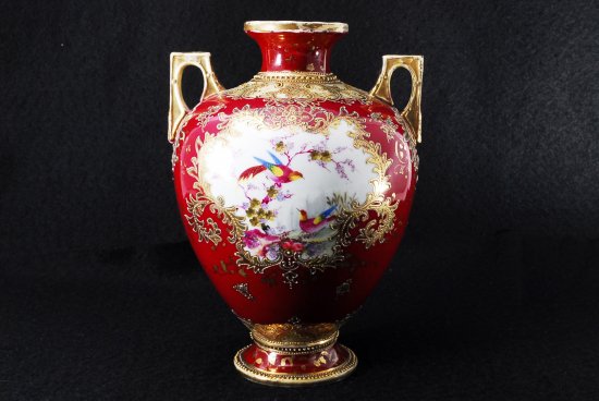 １７０　里帰り　オールドノリタケ 金彩 花鳥画 両耳花瓶