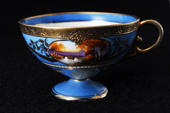 171 オールドノリタケ 金彩蒼地湖畔風景紋図 ティーサービスセット