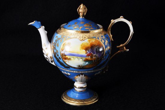 １７１　オールドノリタケ 金彩蒼地湖畔風景紋図 ティーサービスセット