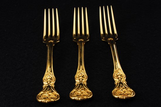 ００６　クリストフル CHRISTOFLE ゴールドスミス デザートフォーク3本SET