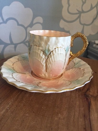 ０２２　コールポート　アンティーク　デミタスカップ＆ソーサー　Duo Cockle Scallop Shell　希少