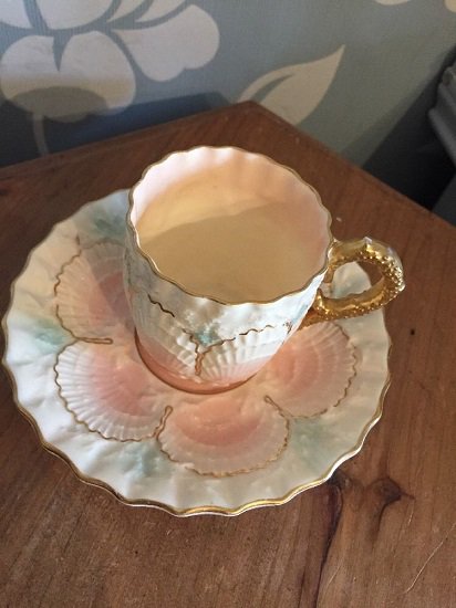 ０２２　コールポート　アンティーク　デミタスカップ＆ソーサー　Duo Cockle Scallop Shell　希少