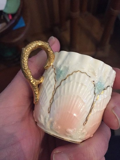 ０２２　コールポート　アンティーク　デミタスカップ＆ソーサー　Duo Cockle Scallop Shell　希少