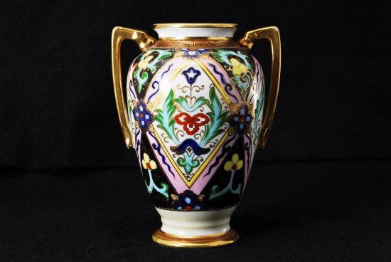 １７９　オールドノリタケ 金盛花図紋 取手付き花瓶