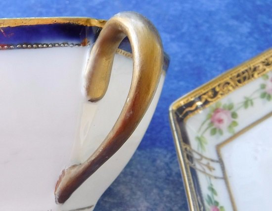 アンティーク　オールドノリタケ　コバルトと金箔　ローズ　カップ＆ソーサー、小皿　三点セット