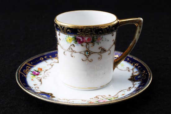 １８２　オールドノリタケ　金彩＆ピンクローズ カップ＆ソーサー