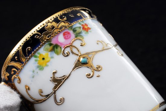 １８２　オールドノリタケ　金彩＆ピンクローズ カップ＆ソーサー