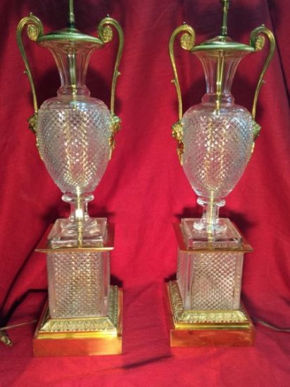 ２８８　豪華　ペアフレンチバカラカットグラスクリスタル＆ブロンズのテーブルランプ