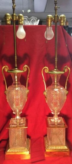 ２８８　豪華　ペアフレンチバカラカットグラスクリスタル＆ブロンズのテーブルランプ