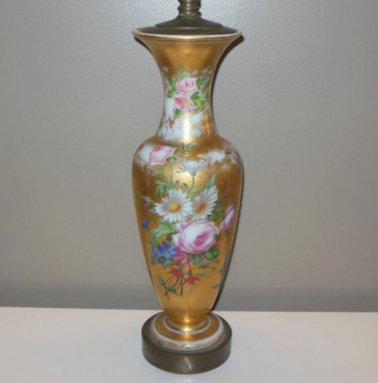 ２９１　精巧　アンティークランプ　ゴールド　ハンドペイント　ガーデンフラワー　バカラ