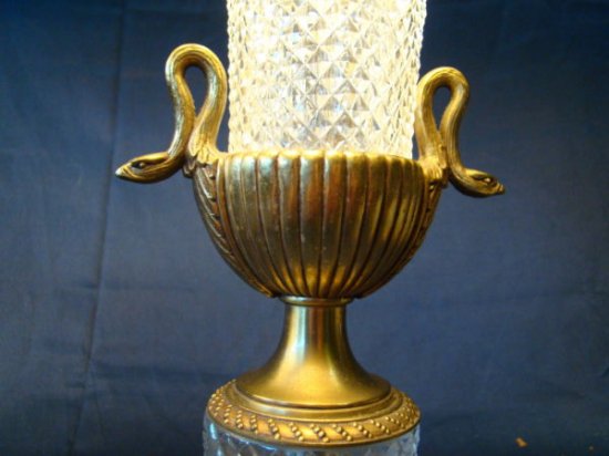 ３１８　豪華　フランス　バカラ　カットグラス　クリスタル＆ブロンズ　ペアテーブルランプ　19世紀