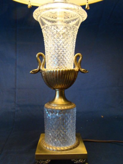 ３１８　豪華　フランス　バカラ　カットグラス　クリスタル＆ブロンズ　ペアテーブルランプ　19世紀