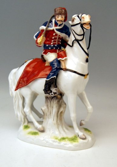 ２４６　マイセン　白い馬に乗る兵士　１９世紀　ポーセリン人形