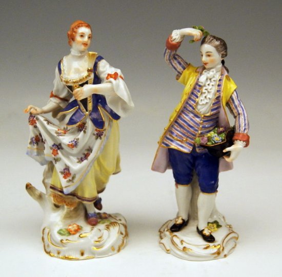 マイセン人形ペアセット　庭師の男性と羊飼いの女性　F.E.マイアー及びM.V. アシエによる原型作