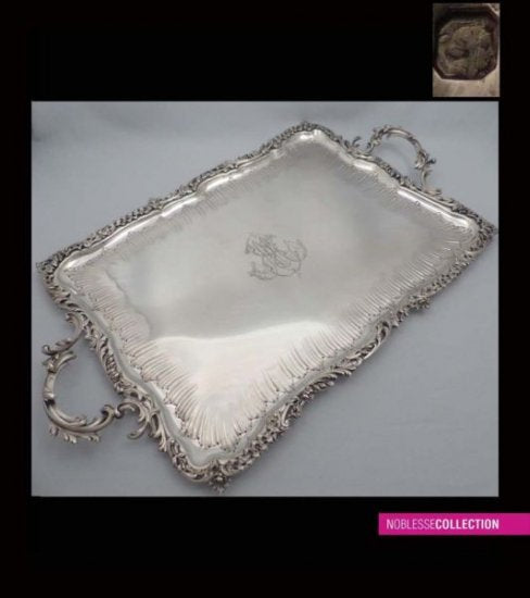 豪華　アンティーク　1890年代　フランスロココ様式スターリングシルバー製サービングトレイ/大皿（約2kg）