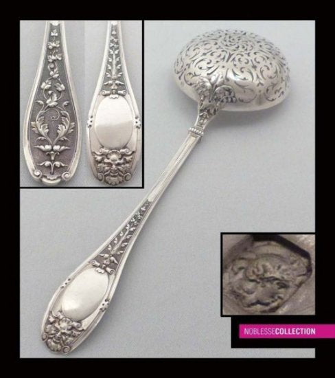 ２０３　豪華アンティーク　1900年代　フランススターリングシルバー製シュガーシフタースプーン（砂糖ふるい）サテュロスの面模様