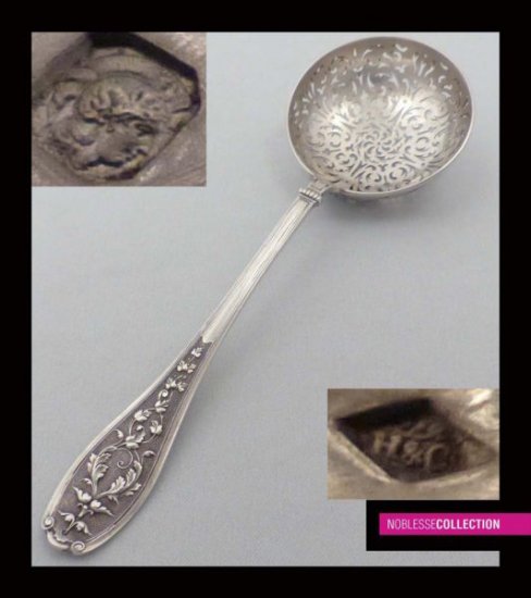 ２０３　豪華アンティーク　1900年代　フランススターリングシルバー製シュガーシフタースプーン（砂糖ふるい）サテュロスの面模様