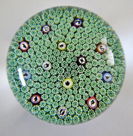 497　ヴィンテージバカラフランス　クリスタルガラスペーパーウェイト ミッレフィオーリゾディアック 1988年製 箱付き