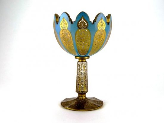 アンティークバカラ　オーバーレイオパーリン空色の聖杯　オスマンペルシャ風