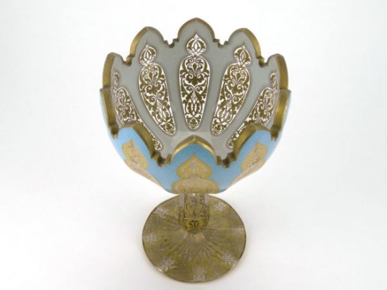 アンティークバカラ　オーバーレイオパーリン空色の聖杯　オスマンペルシャ風